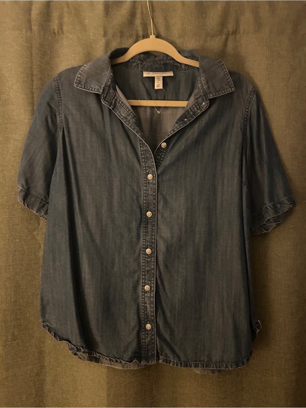 Coolibar Women's Short-Sleeve Denim Button-Down Top - Blue